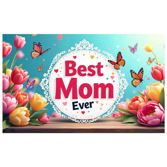 Floral Butterfly Themed Best Mom Ever Banner Backdrop Party Decorations for Mother's Day Photography Props Family Gatherings Celebrations