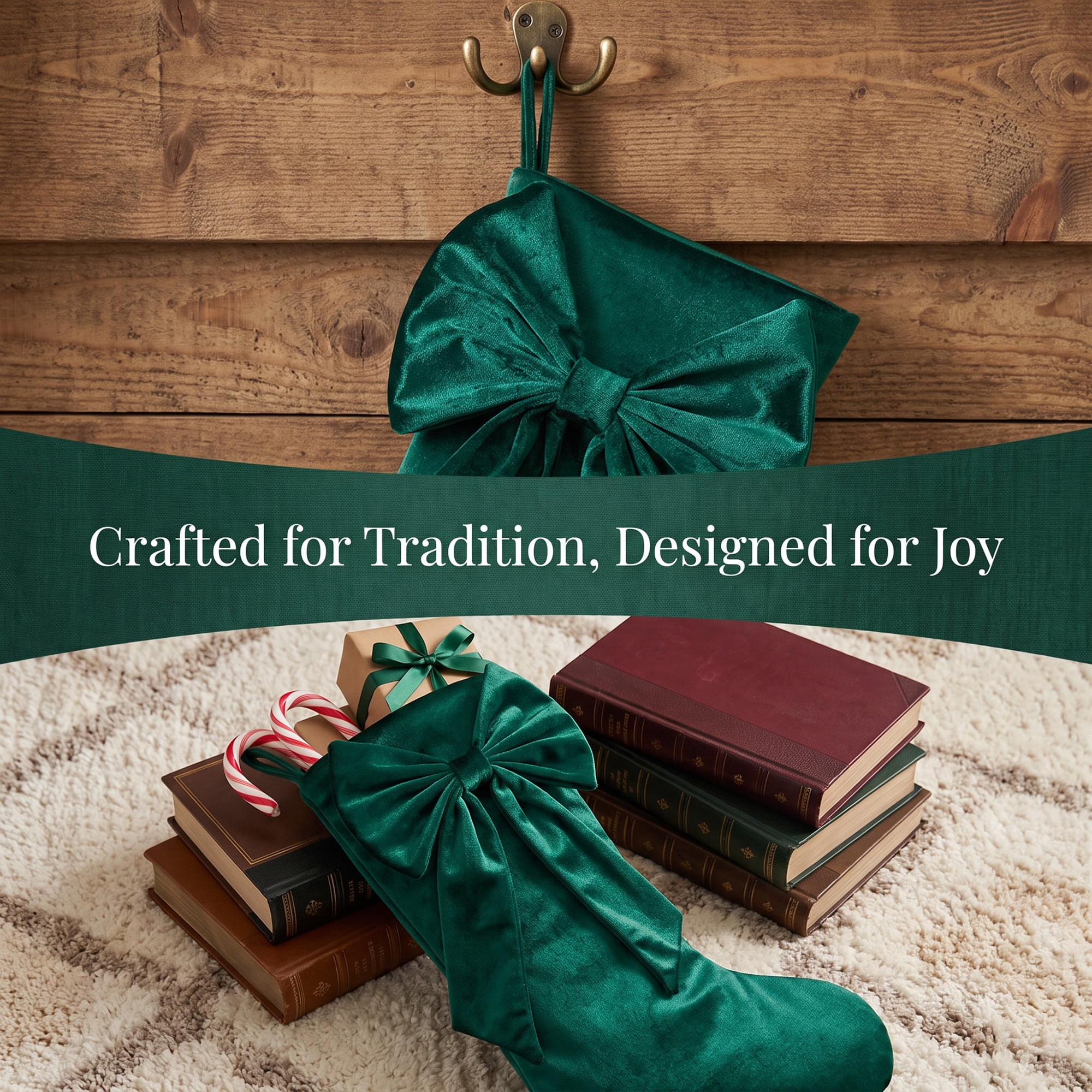 Unique Bargains Double-Layer Whimsical Extra-Large Hearthside Gift Stocking Green 18"