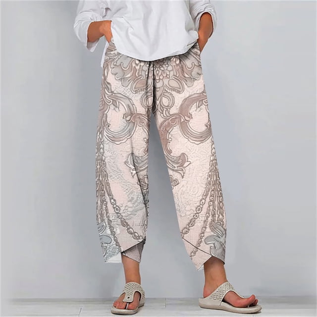 Styesk Pantalon pour Femmes Dames Été Confortable Ample Jambes Larges Mode Capris Imprimés