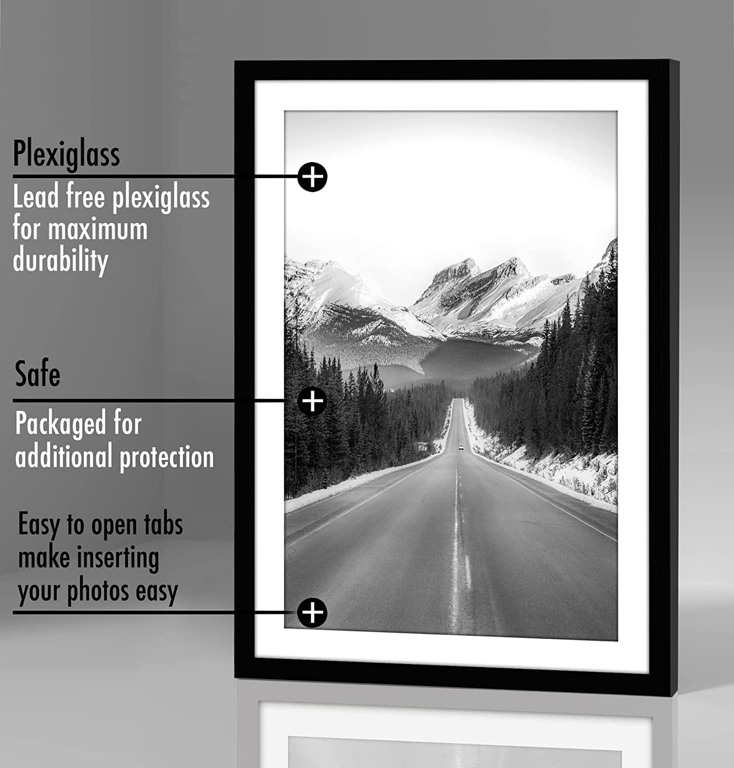 Americanflat 13x19 Picture Frame in Black - Displays 11x17 With Mat and 13x19 Without Mat - Set of 5 Frames with Sawtooth Hanging Hardware For Horizontal and Vertical Display