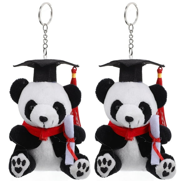 2Pcs Graduation Plush Panda Keychain Panda Charm Key Chain Hanging Pendant Animal Key Chain