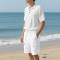 thumbnail image 2 of Paiyanr Cotton Linen Sets for Men Summer Breathable Tops Shorts 2 Piece Outfits Casual Short Sleeve Drawstring Waist Workwear Beach Shorts Sets, 2 of 9