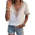 thumbnail image 2 of Txlixc Tops sueltos para mujer, manga corta, cuello en V, informal, fiesta, club, primavera, verano, patchwork Txlixc  Casual, 2 of 7