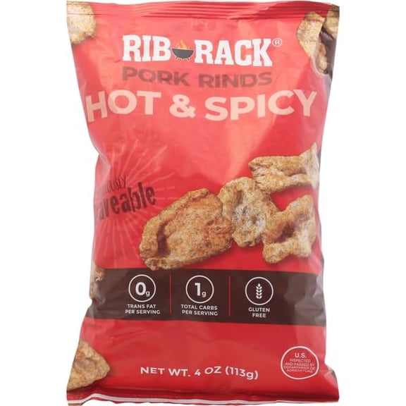 Rib Rack - Pork Rinds Hot Spicy - 4 Oz, Case of 6