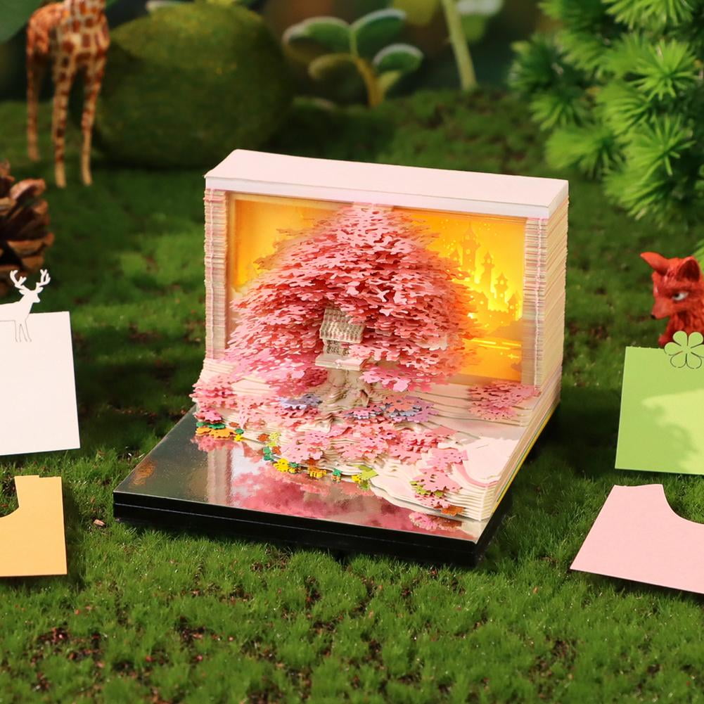 2026 3D Desk Calendar with LED Lights, 3D Memo Block, Tree House, Detachable 2026 Calendar, Time Piece Calendar 2026, Gift for Christmas, Thanksgiving, Birthday W1M5
