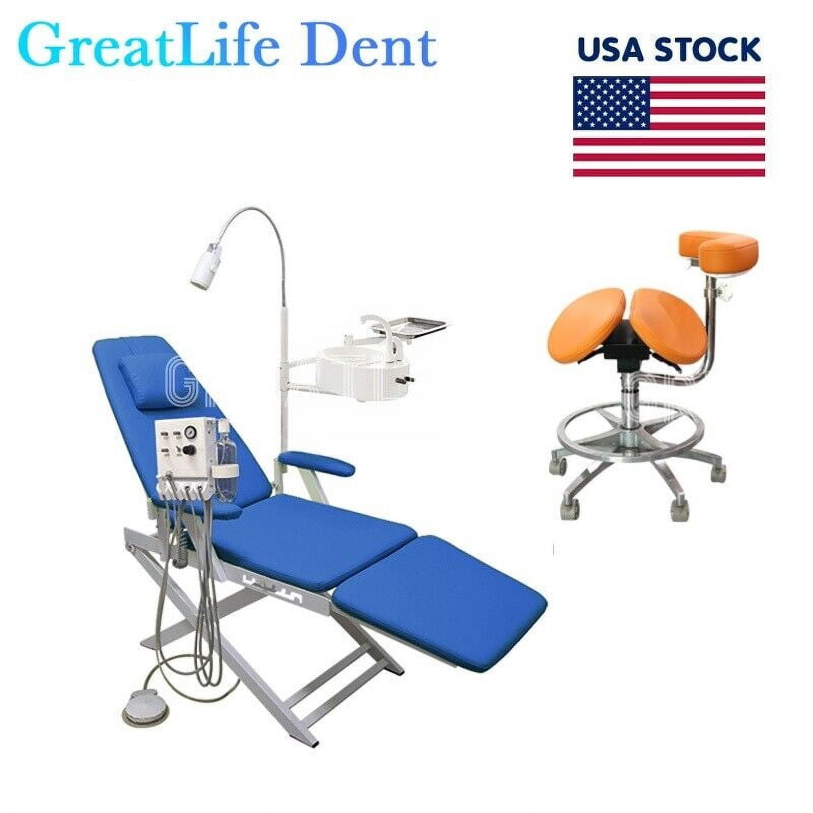 GreatLife Dent USA Stock PORTABLE DENTAL FOLDING CHAIR LED LIGHT+TURBINE+DENTIST STOOL