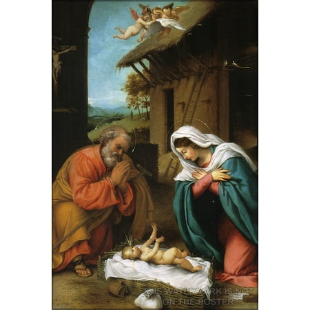 24"x36" Gallery Poster, birth of jesus christ by Lorenzo Lotto 1523 nativity