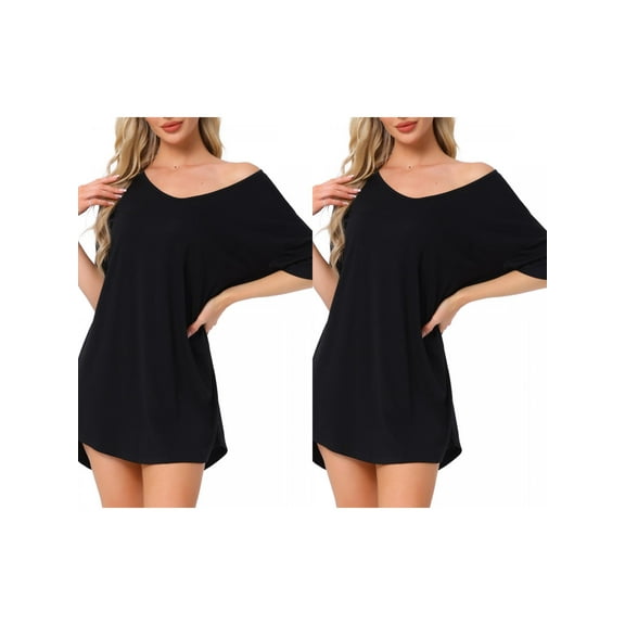 NOMADIC NOOK Women's 2 Pack Tee Nightgown V-Neck Sleep Shirt Comfy Oversized Nightshirt Small 2 Packs Black