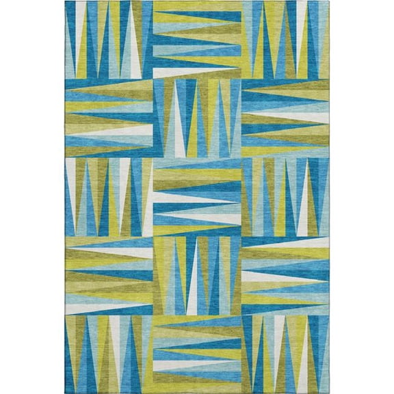 Addison Rugs Mayfield Premium Machine Washable Transitional Squares Teal Rectangle Rug, 10' x 14'