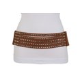thumbnail image 2 of Women Elastic Strap Brown Faux Leather Belt Silver Studs Spikes S M, 2 of 8