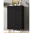 thumbnail image 1 of Commode à 5 Tiroirs, Commode Cannelée pour Chambre, Commode Haute de 47,9 Pouces, Commode Haute en Bois avec Poignée en Métal pour Garde-Robe, Salon, Entrée, 1 of 7