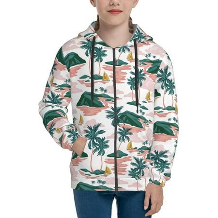 

Hoodies for Teen Girls Boys Hawaiian Style Yellow Sailboat Long Sleeve Youth Kids Essentials Zip Up Hoodie Lghtweight Fashion Hoodies & Sweatshirts Jacket Fall Winter Outfits Tops