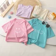 thumbnail image 2 of Camiseta de manga corta con cuello redondo de seda helada para niños, Top de Color puro, ropa para niños, colores caramelo, verano, 2 of 5