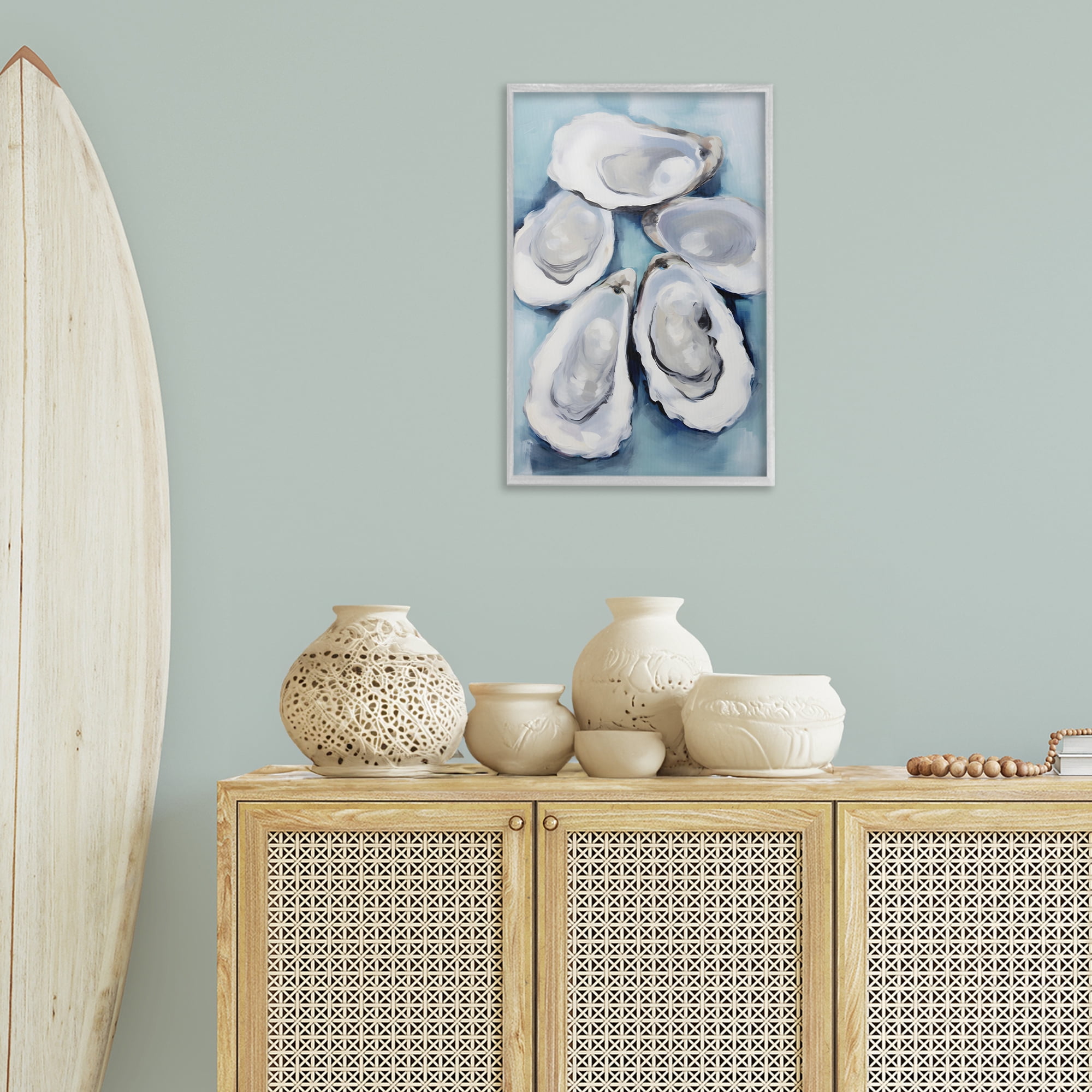 Stupell Industries Five Oyster Shells Animals & Insects Painting Gray Framed Art Print Wall Art, 16 x 24