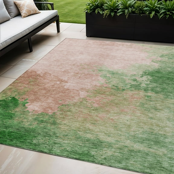 HomeRoots 604816 5 x 8 ft. Pink & Green Abstract Washable Indoor & Outdoor Rectangle Area Rug