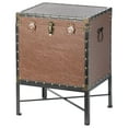 thumbnail image 3 of Faux Leather Trimmed Lockable Square Lined Storage Trunk, End Table on Metal Stand, 3 of 10