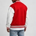 thumbnail image 5 of Delconic Mens Fleece Varsity Jacket Casual Knit Stand Collar Snap Front Baseball Style Outerwear Ribbed Trim Regular Fit Red 2XL, 5 of 9