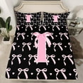thumbnail image 2 of jejeloiu Monogrammed I Queen Sheet Sets,Cute Bow Bowtie Dinosaur Flat Sheet,Pink Black Queen Fitted Sheet,Microfiber Room Decorative,4 Pieces, 2 of 7