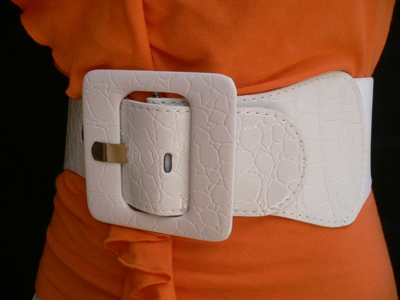 Alwaystyle4You Women White Belt Elastic Stretch Fabric Square Buckle