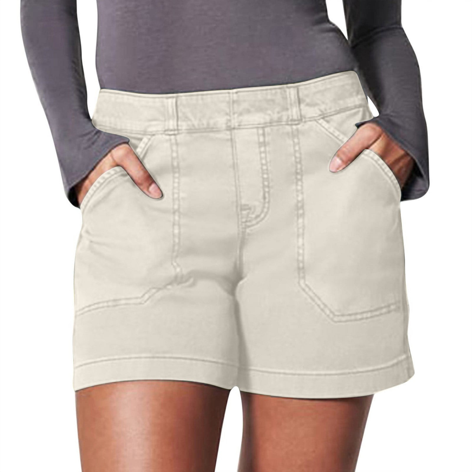 JWZUY 2023 Women's Stretch Twill Denim Shorts Regular Fit Hiking Jeans