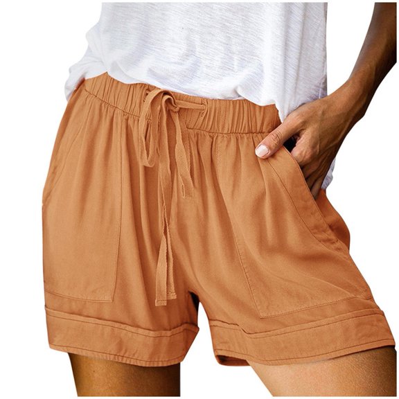 Charmgo Womens Splice Comfy Shorts Loose Elastic Waist Shorts with Pocket Womens Casual Drawstring Pants Lounge Shorts Women Linen Shorts for Women Orange XXXXXL