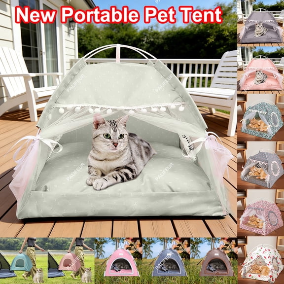 Cat Tent House Indoor Outdoor Easy Assembly Cat Bed Portable Pet Tent with Cushion Collapsible Catio for Small Dogs Travel Cat Shelter for Garden Patio Balcony Mesh Breathable by PALIFEUR