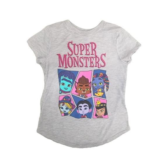 Super Monsters Girls Gray Glitter Short Sleeve T-Shirt Tee Shirt 12