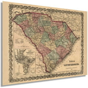 1865 Map of South Carolina - South Carolina Vintage Map Wall Art - Old South Carolina Map Showing Cities Towns Roads Railroads Rivers and Forts - SC Map Print
