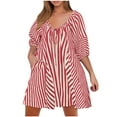 thumbnail image 4 of Lenpel Rompers for Women Summer Striped Lantern Half Sleeve V Neck Tie Front Oversized Jumpsuits Casual Loose Overall Shorts, 4 of 7