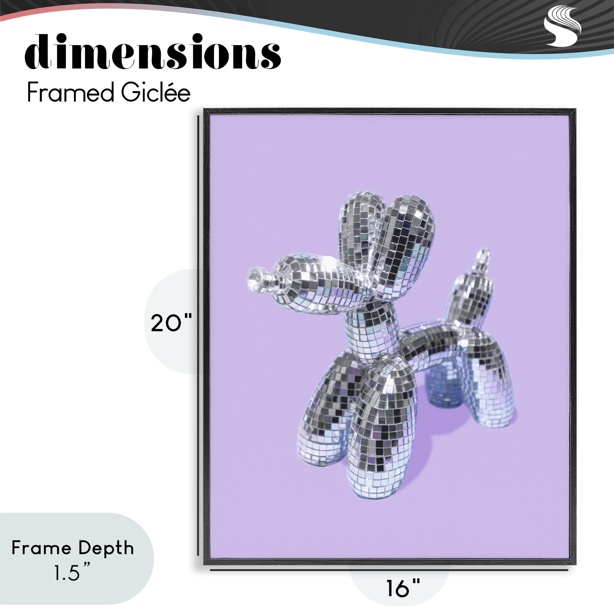 Stupell Industries Disco Balloon Animal on Lilac Black Framed Giclee Art, design by LISH Creative