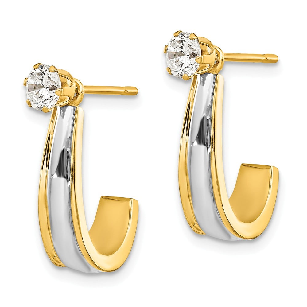 14k Yellow Gold Two Toned J Hoop With Cz Cubic Zirconia Stud Earring Jackets 23mm X 5mm Walmart Com