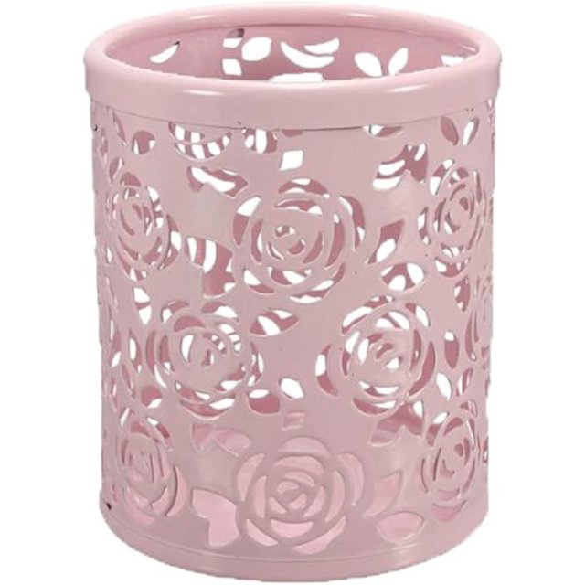 Caja de almacenamiento de papelería con flor de rosa hueca, portavasos de Metal, caja de almacenamiento de escritorio (rosa) JFHHH pequeña