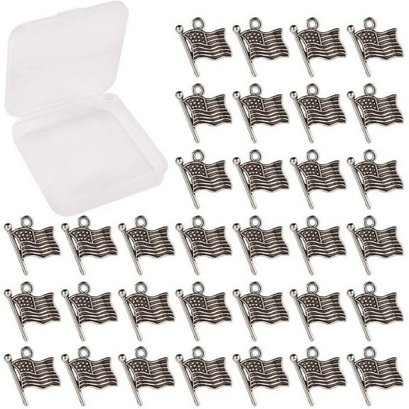 1 Box 100Pcs American Flag Pendants Charms Silver Alloy Enamel Charms Pendant DIY Jewelry Making Accessory for Necklace Bracelet Craft Supplies Earrings Findings Silver