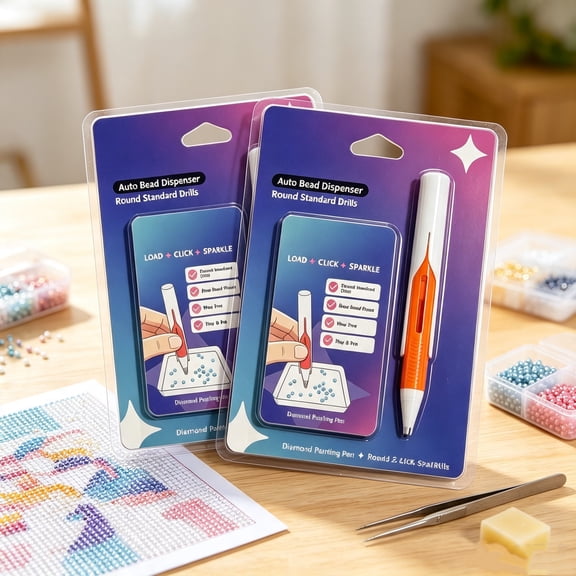 2Pcs Automatic Diamond Painting Bead Dispenser, No Wax Needed Art Pen | 2.8mm Round Drills, Adult DIY Craft Tool, Ergonomic Diamond Painting Pen Accessories Set