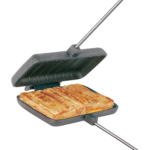 ANHXN 1605 Double Pie Iron with Steel and Wood Handles, Gray