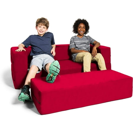 UPC: 0845628057407 | Jaxx Zipline Sofa Large Ottoman 3 in 1 Fold Out Big Kids Edition Cherry