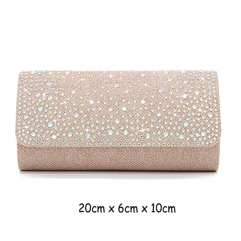 Women Clutch Bag Sparkly Champagne Evening Handbag Chain Shoulder