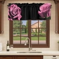 thumbnail image 6 of Pink Rose Curtain Valances for Windows, Kitchen Valance Window Treatments Panel 2 Pack, Vintage Abstract Garden Flower Floral Black Rod Pocket Short Curtains for Bathroom Bedroom 42 x 12 Inch, 6 of 8