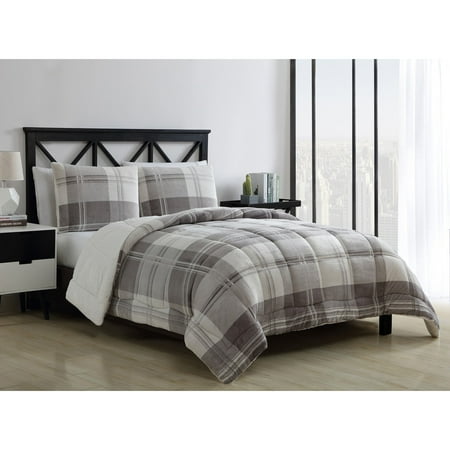 Vcny Home Cole Printed Plaid Reversible Faux Fur Sherpa 3 Piece