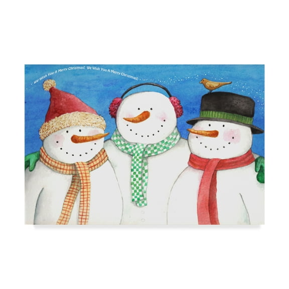 Trademark Fine Art 'Three Snowmen Sing' Canvas Art by Melinda Hipsher