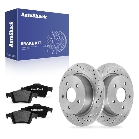 AutoShack Rear Solid Drilled & Slotted Silver Zinc Coated Brake Rotors   Ceramic Pads 6-PC Brake Kit Replacement for 2013-2016 Ford Escape SilverShield Pro 11.02" (279.8 mm)