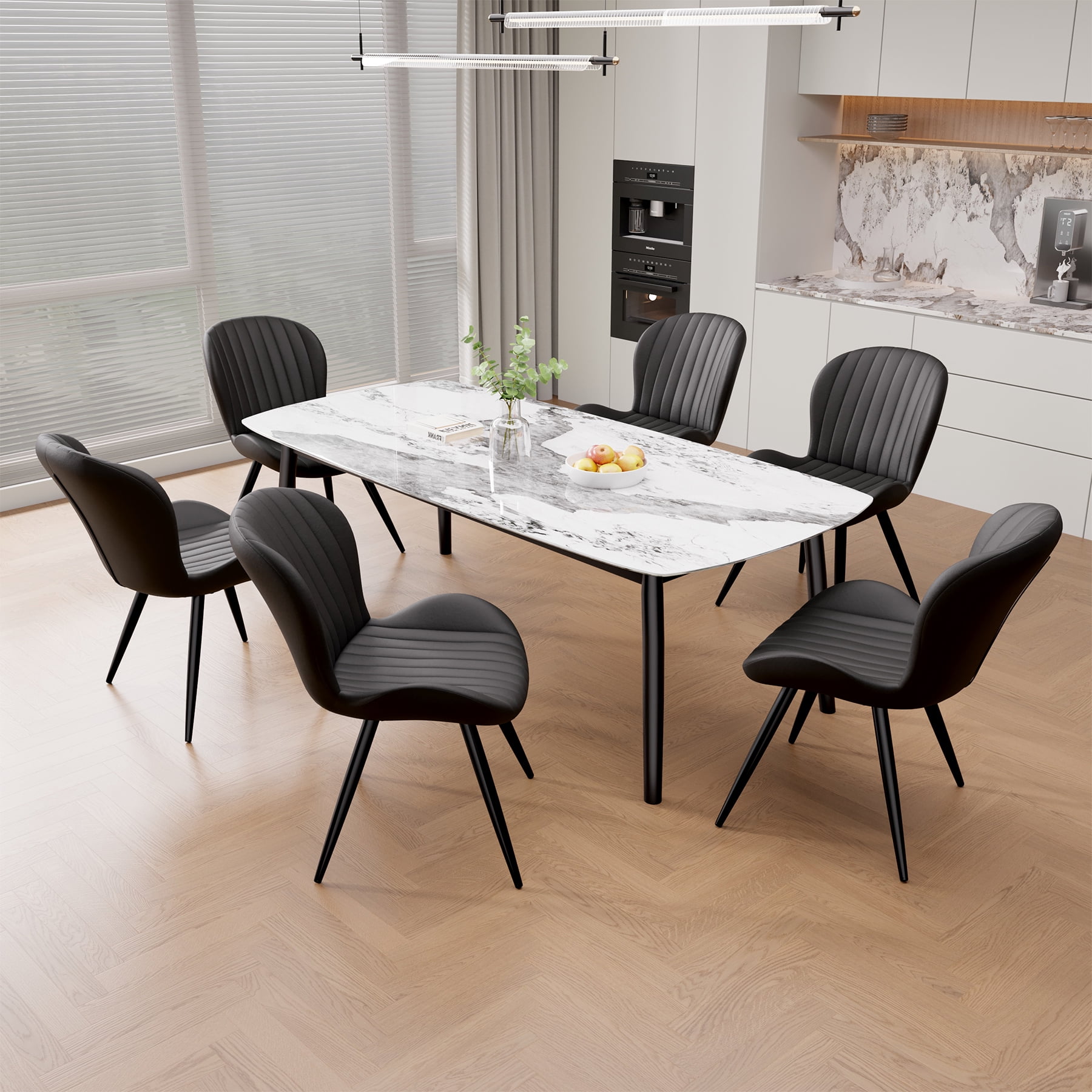 Hawsaiy Upholstered Dining Chairs Set of 2, Modern Kitchen Chairs with Backrest and Metal Legs, 19" Seat Height,Black