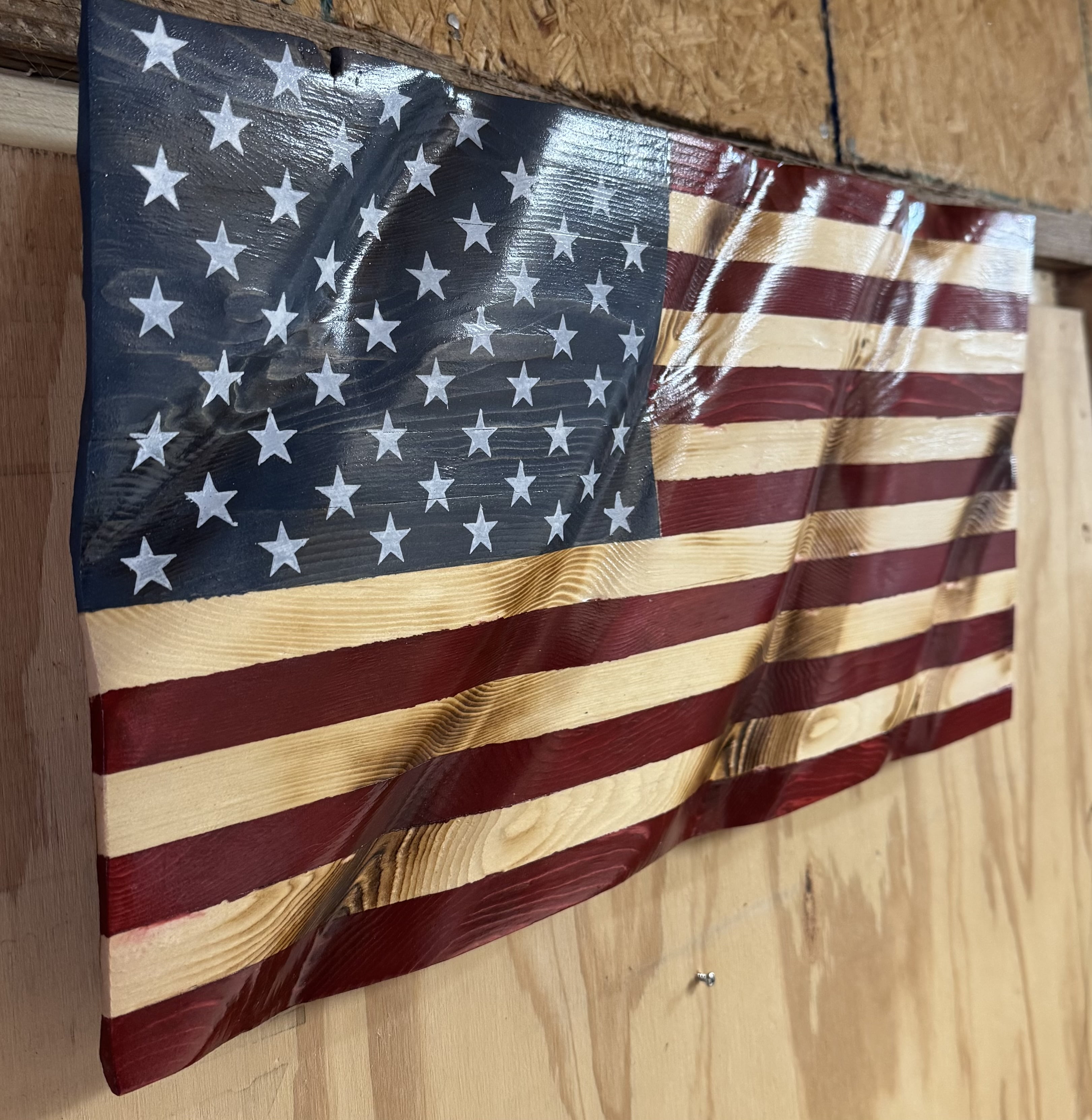 Handcrafted Waving American Flag Wooden Wall Art – 13" x 24"
