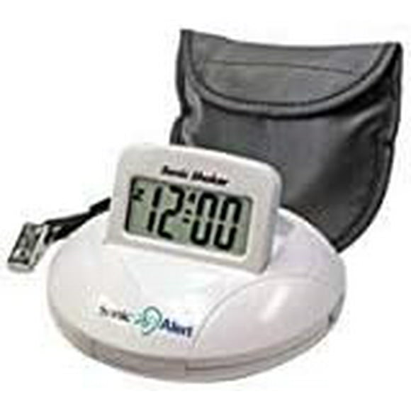 Sonic Bomb Digital Travel Alarm Clock with Sonic Shaker Bed Vibrating Feature, 90 DB Extra-Loud Alarm, Bonus FREE Travel Case with Pillow Strap & Batteries Included