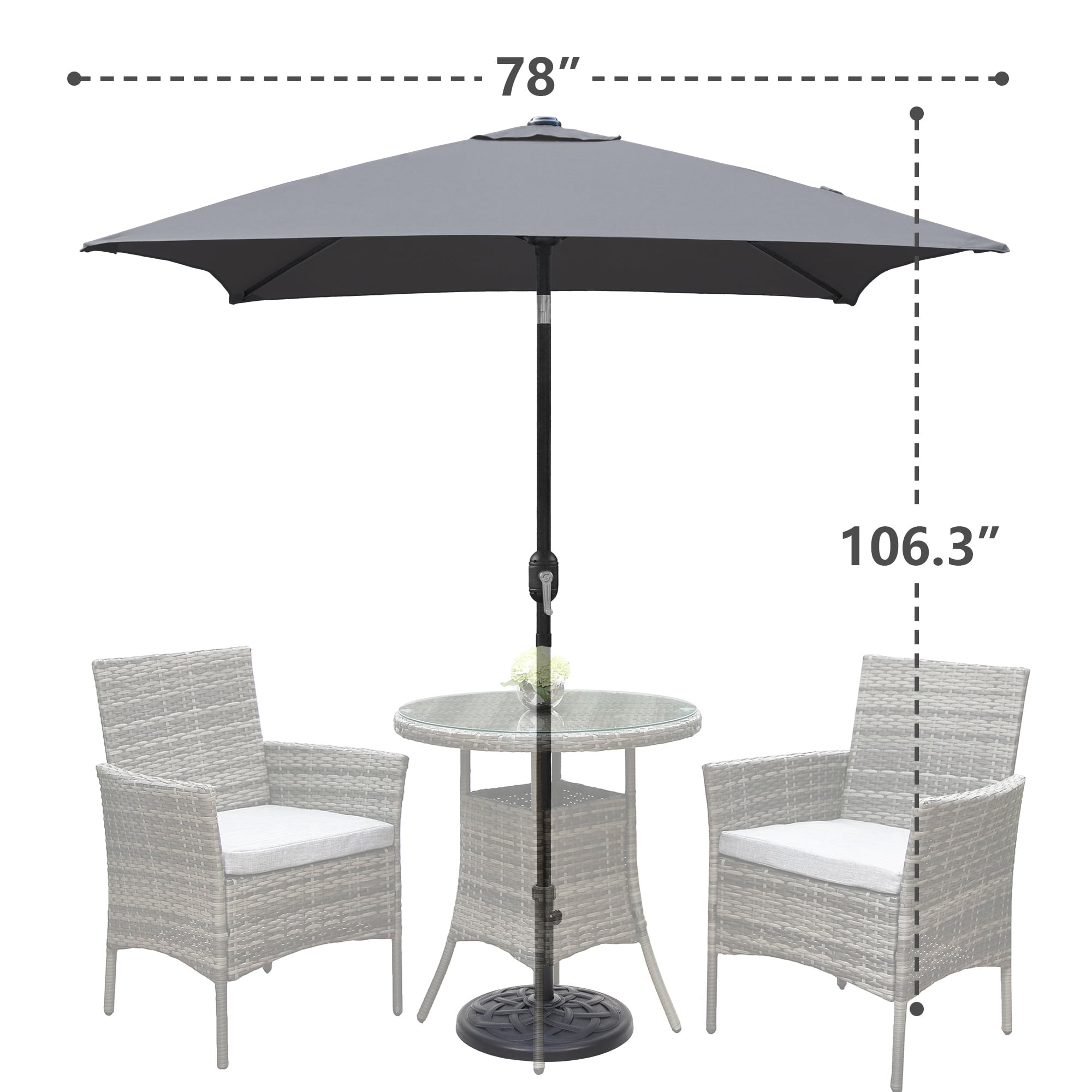 Abble 6.5FT Square Outdoor Patio Umbrella with Push Button Tilt and Crank Handle, Market Umbrella for Garden Deck Backyard Pool, Dark Gray