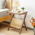 thumbnail image 3 of Costway Table d'Appoint en Rotin Table de Chevet en Bambou avec Dessus en Verre Trempé Noyer, 3 of 10