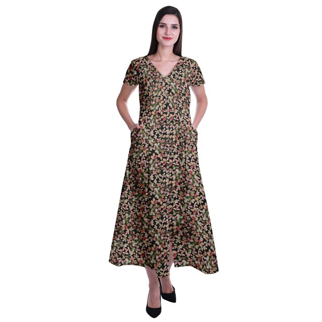 Moomaya Robe Longue Maxi pour Femmes à Manches Courtes, Robe Formelle/décontractée avec Poches P-TTG