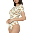 thumbnail image 2 of The Xecao Cartoon Corgi Women's Crew Neck Body Suit, a short-sleeved bodysuit and basic swimsuit, both comfort and style for dating and daily life, 2 of 9