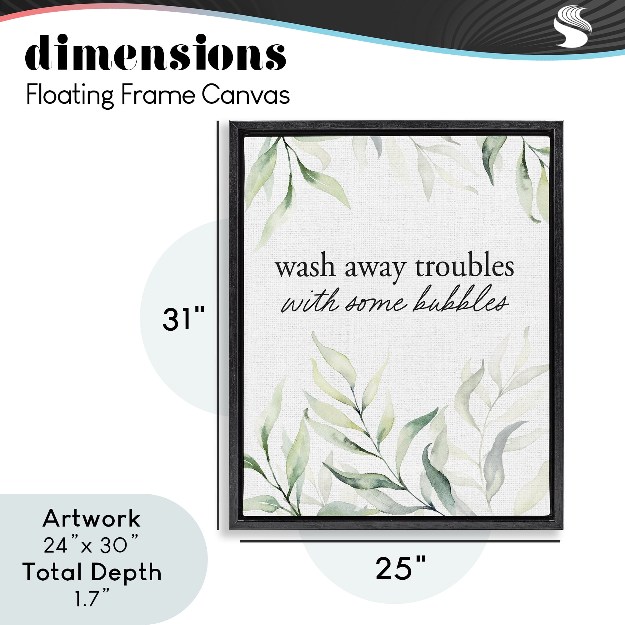 Zen Wash Away Troubles Black Framed Floater Canvas Wall Art, design by Lettered and Lined