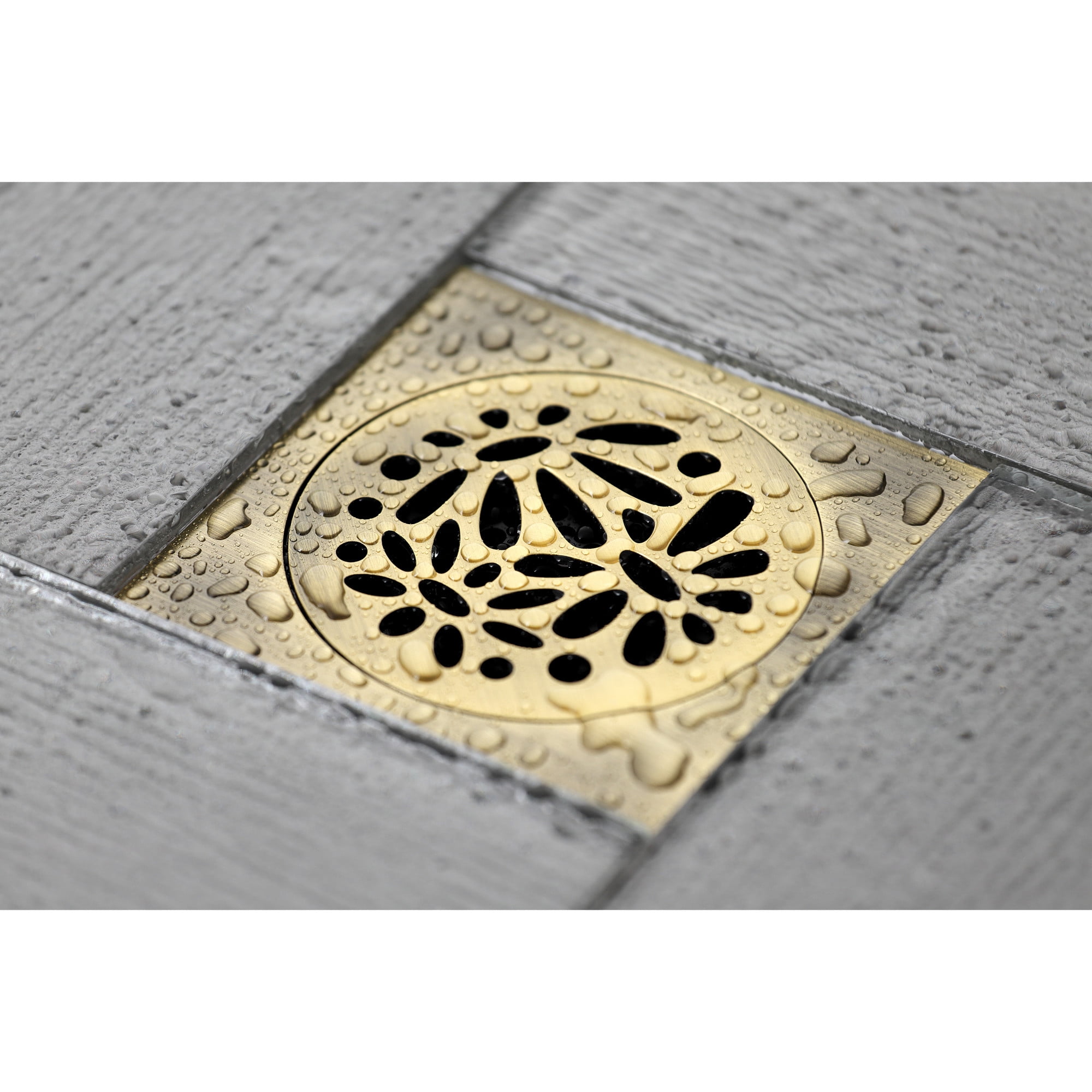 Kingston Brass BSF6360AB Watercourse Floral 4-Inch Brass Square Grid Shower Drain with Hair Strainer in Antique Brass